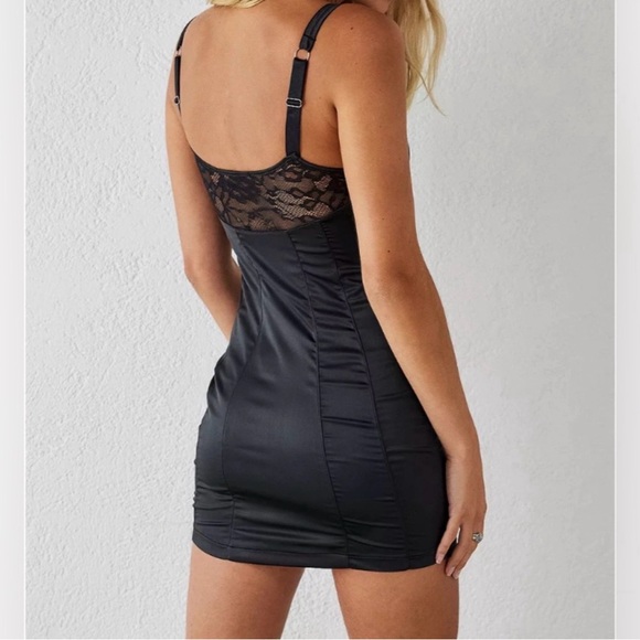 Urban Outfitters Black Satin Lace Corset Slip Dress size Large - Picture 4 of 8